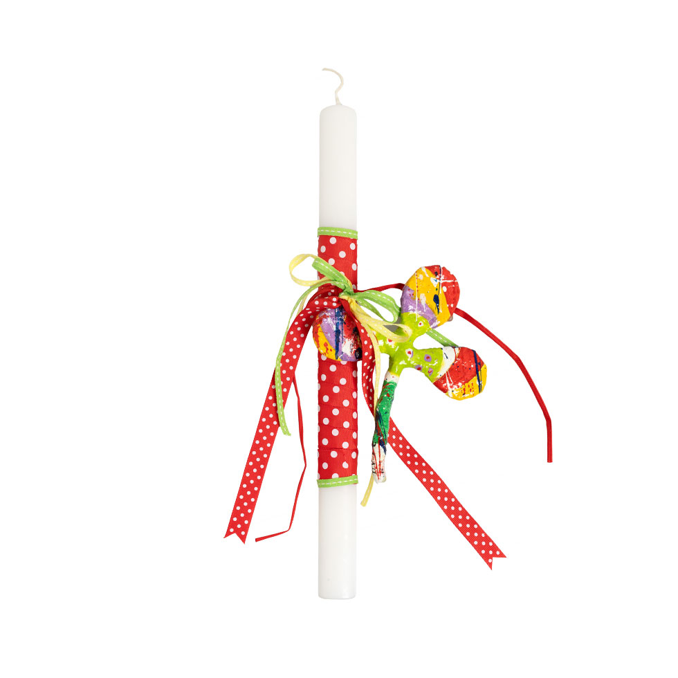 Λευκή πασχαλινή λαμπάδα με διακοσμητικό, Ανδρέας Ψαράκος 