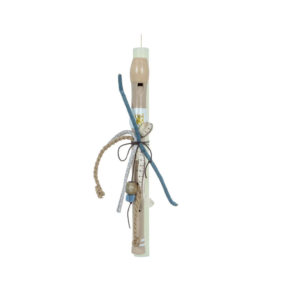 Μπεζ πασχαλινή λαμπάδα με φλογέρα