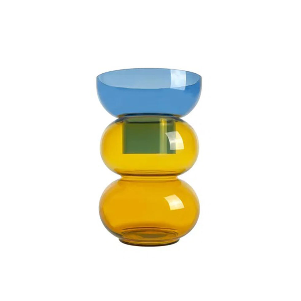 Μπλε-κίτρινο γυάλινο βάζο Bubble, Cloudnola