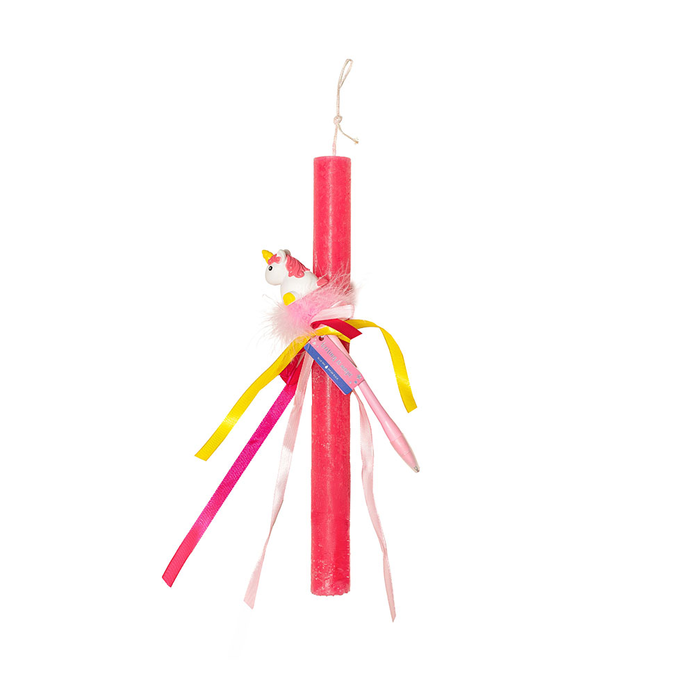 Φούξια πασχαλινή λαμπάδα με στυλό-μονόκερο 