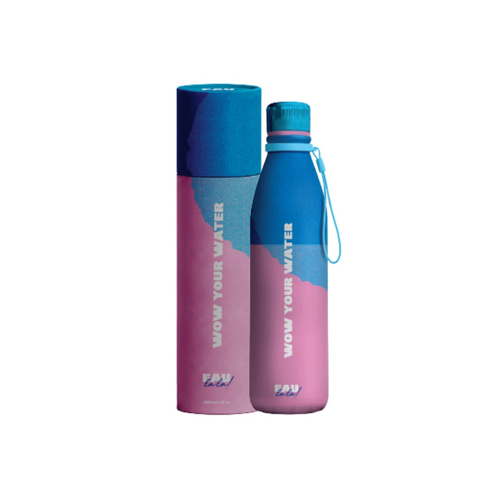 Blue and pink water bottle