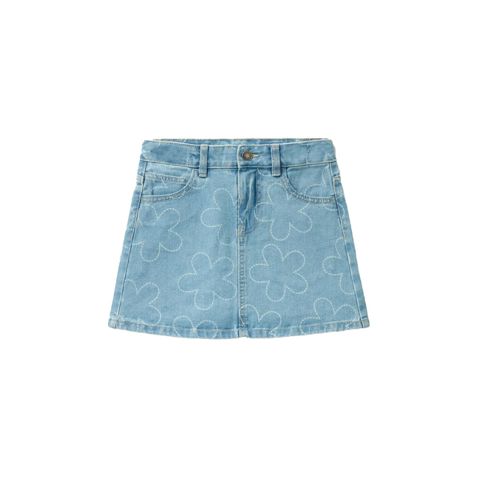 Μπλε denim φούστα με floral μοτίβο 