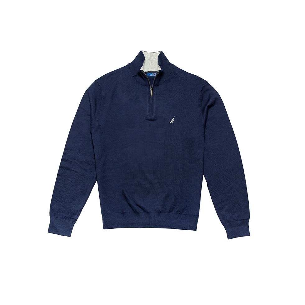 Σκούρο μπλε πουλόβερ με φερμουάρ και logo 