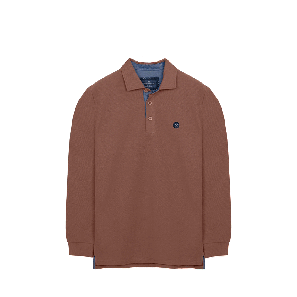 Καφέ βαμβακερή μπλούζα polo