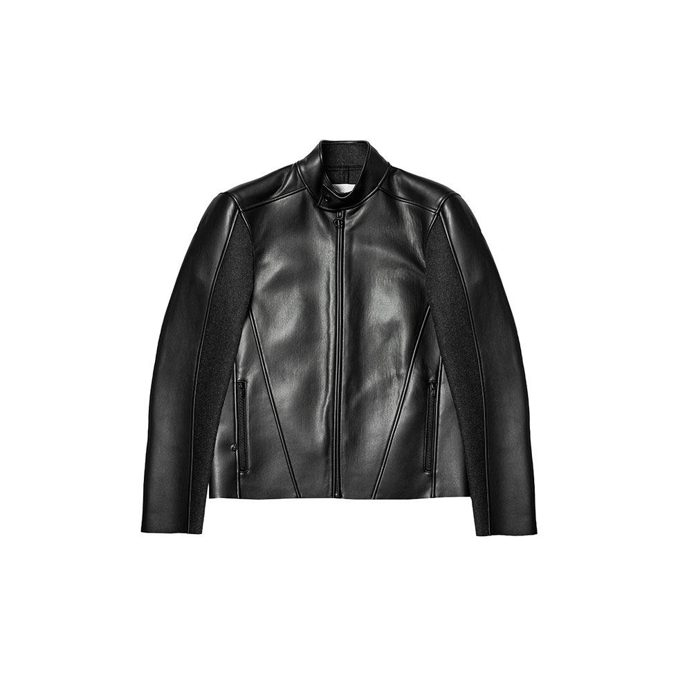 Μαύρο jacket με εφέ δέρματος και επένδυση στα μανίκια 