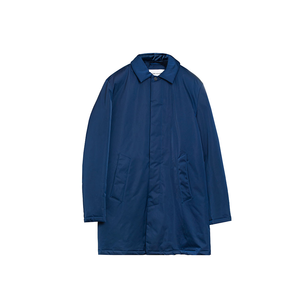 Μπλε μακρύ μπουφάν από tecno satin ύφασμα