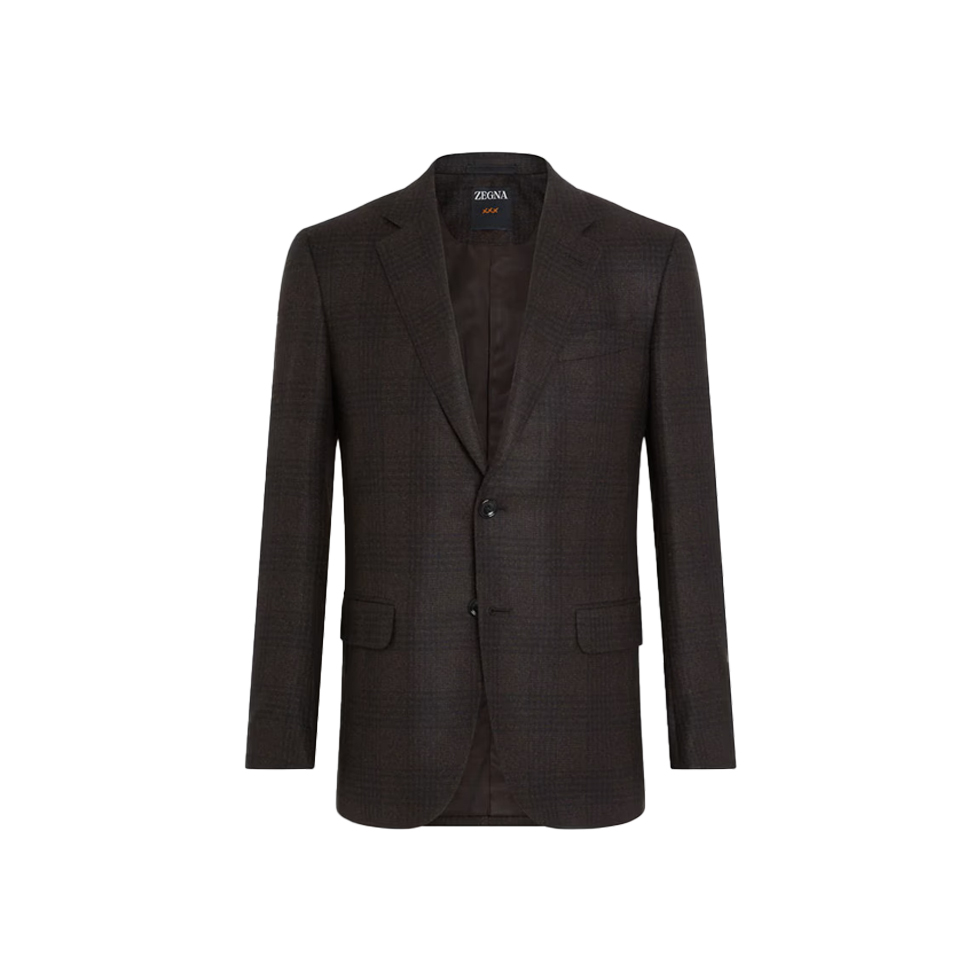 Καφέ καρό σακάκι από κασμίρι και μετάξι 