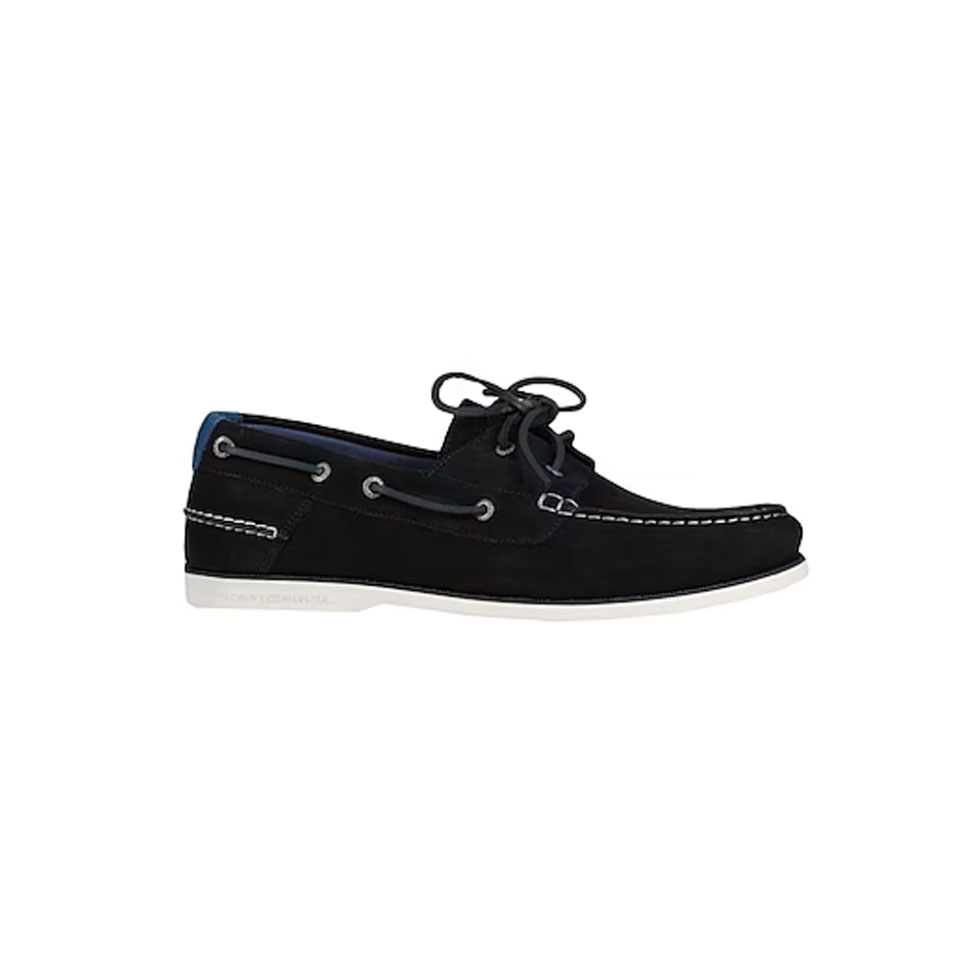 Dark blue suede loafers with laces