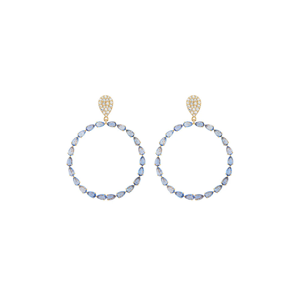 Χρυσά σκουλαρίκια 18K με διαμάντια και ζαφείρια Circle The World