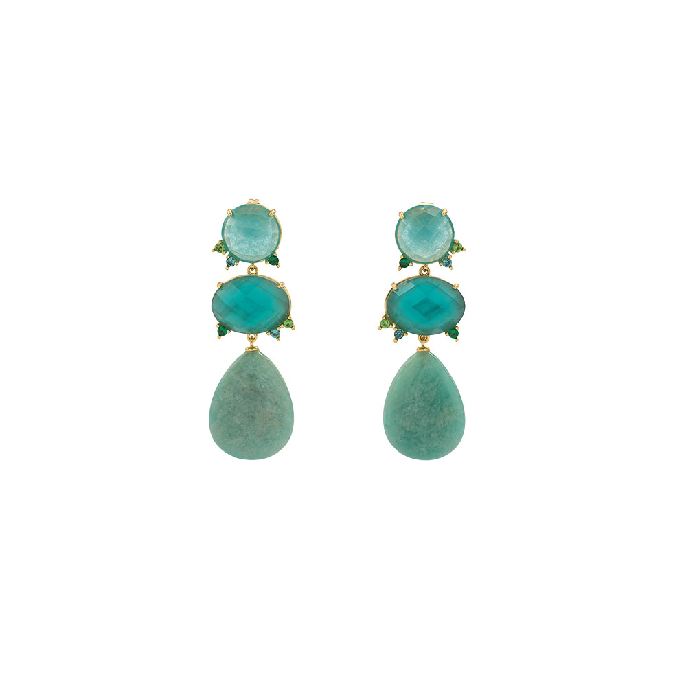 Επίχρυσα κρεμαστά σκουλαρίκια με τιρκουάζ πέτρες