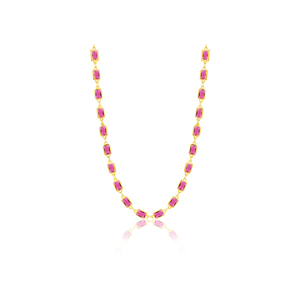 Επίχρυσο κολιέ με κόκκινα μονόπετρα