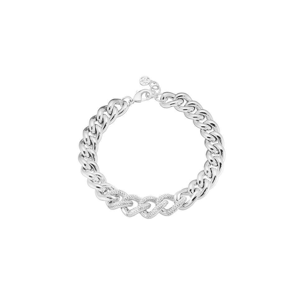 Metallic silver bracelet with heavy metal white zircons