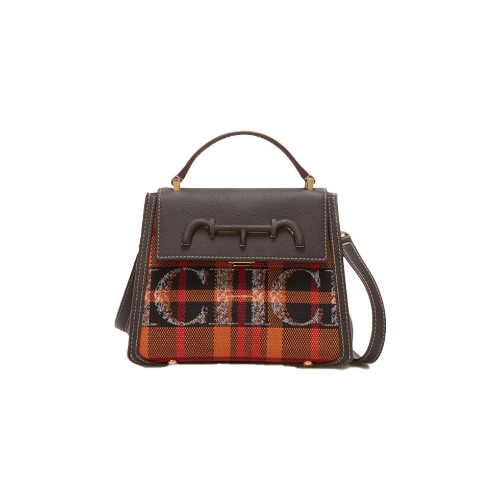 Καφέ καρό δερμάτινη τσάντα Doma Insignia Satchel