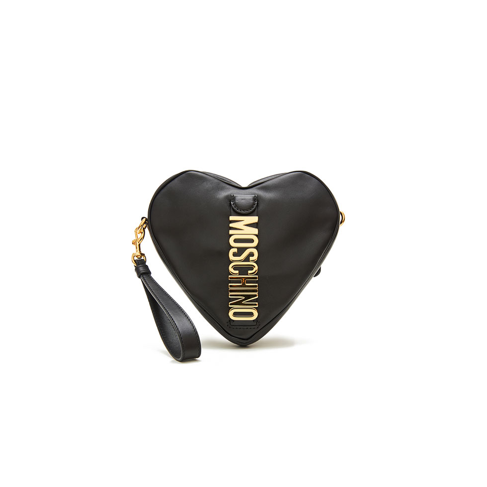 Μαύρη δερμάτινη τσάντα σε σχήμα καρδιάς, Moschino  
