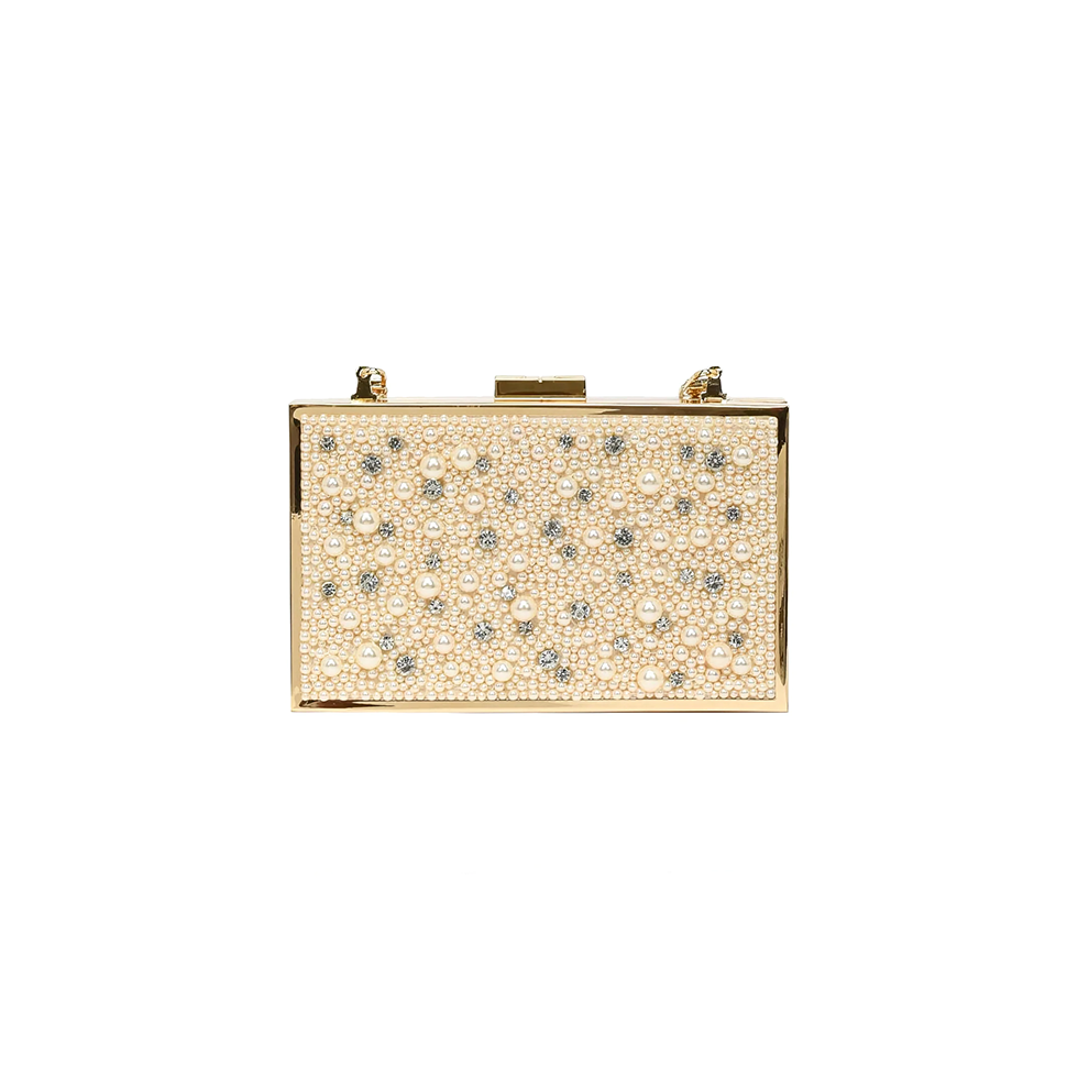 Χρυσό clutch με πέρλες και στρας, Elisabetta Franchi