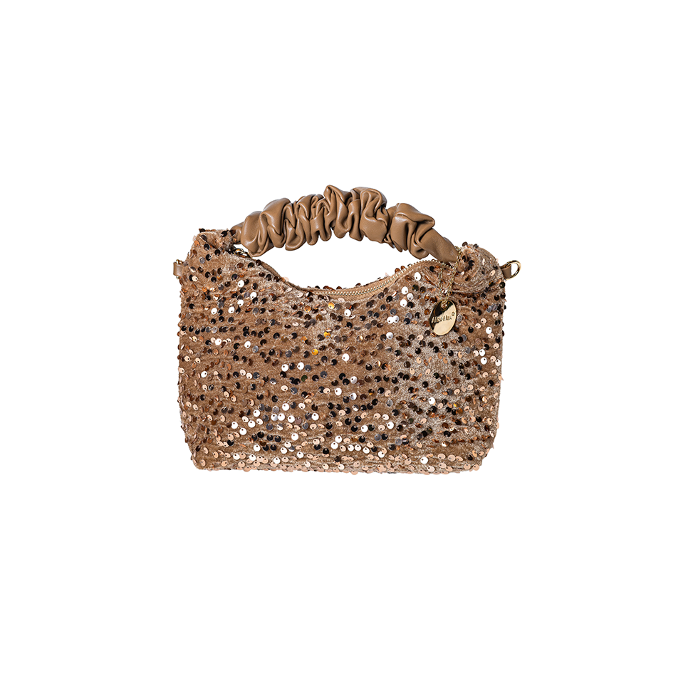 Ροζ-χρυσή τσάντα με παγιέτες, Alex Max