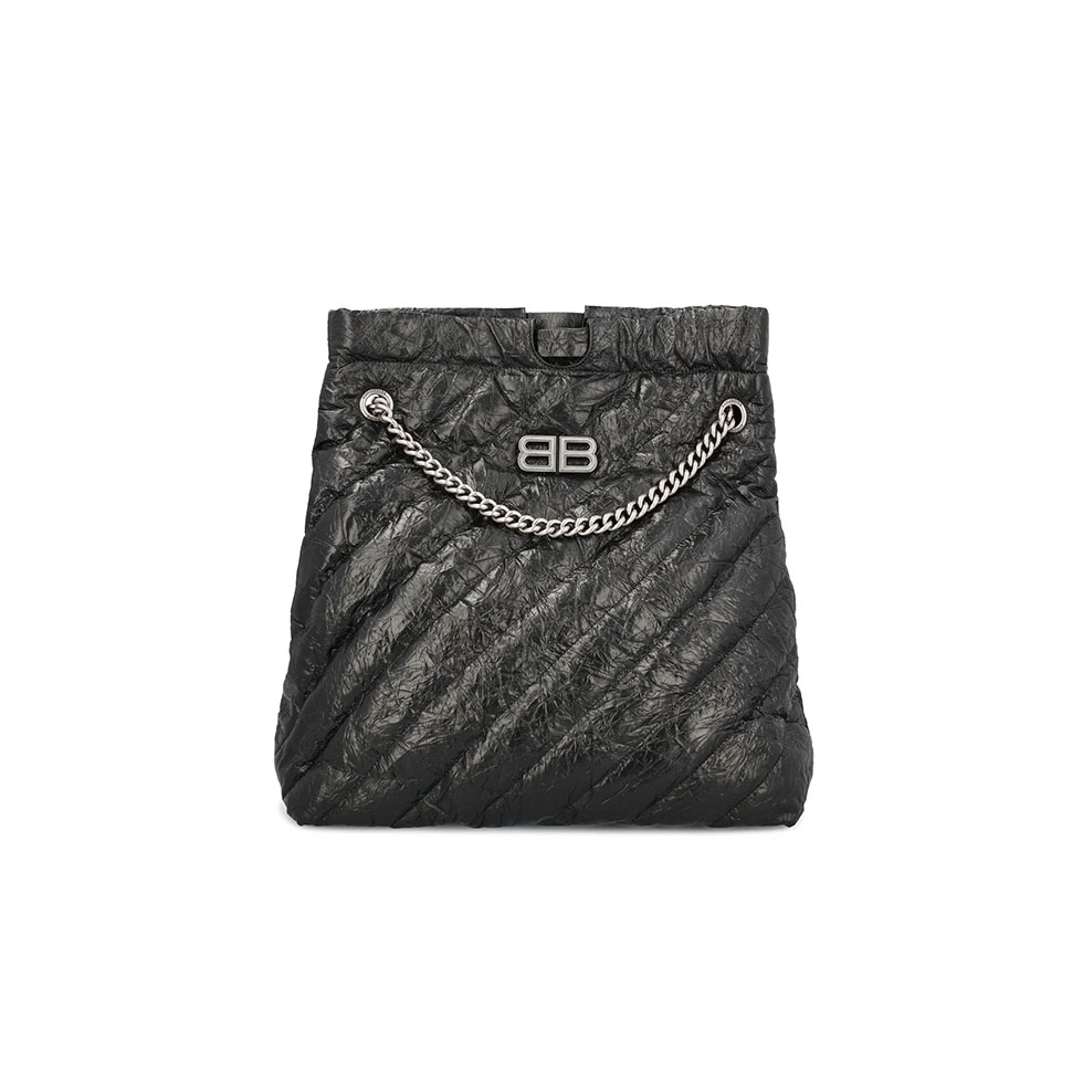 Μαύρη δερμάτινη καπιτονέ τσάντα Crush, Balenciaga 