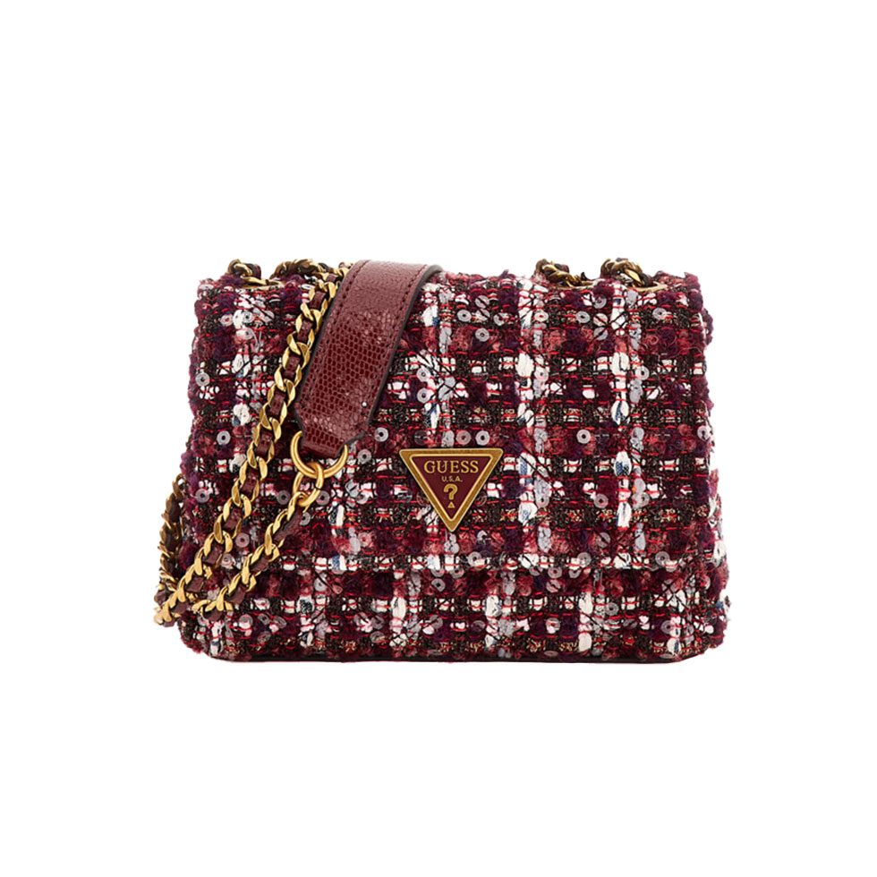 Μπορντό τσάντα με tweed ύφασμα Giully