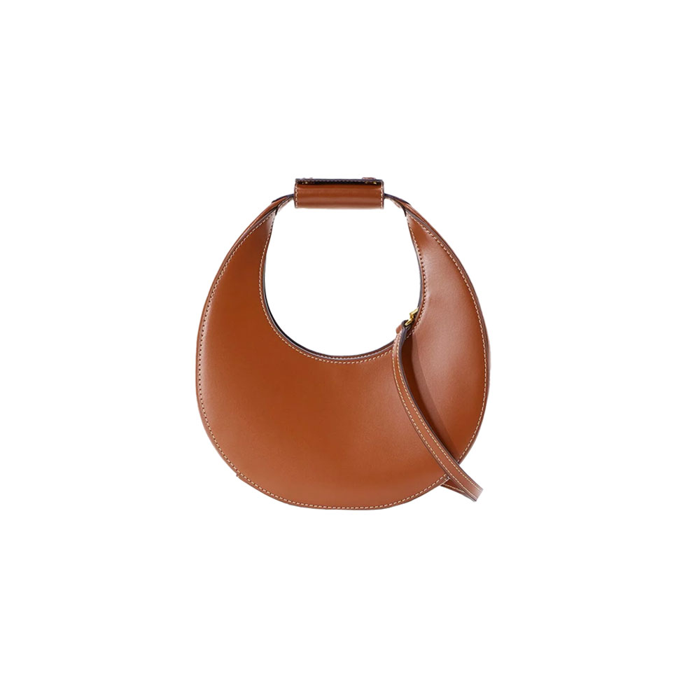 Καφέ δερμάτινη τσάντα Mini Moon Bag Tan, Staud