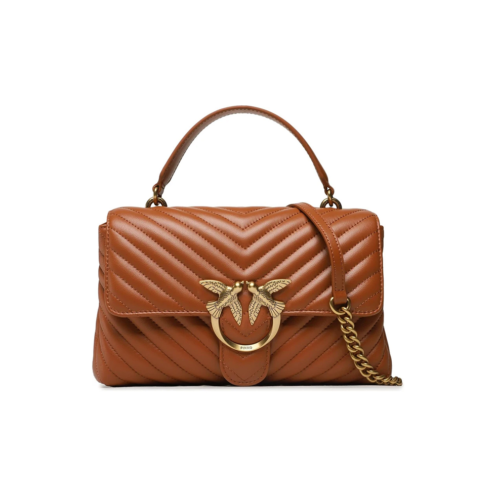 Καφέ δερμάτινη τσάντα Love Lady Puff