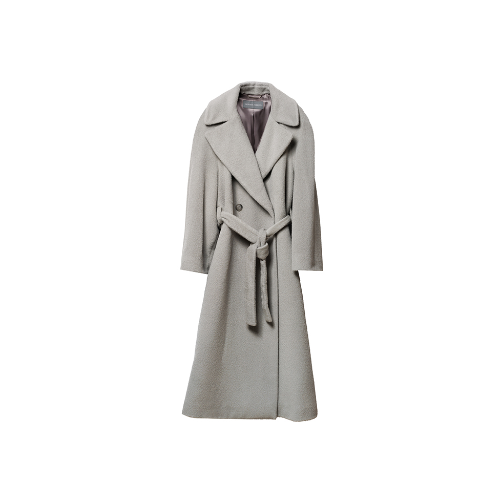 Gray cashmere belted coat, Alberta Ferretti 