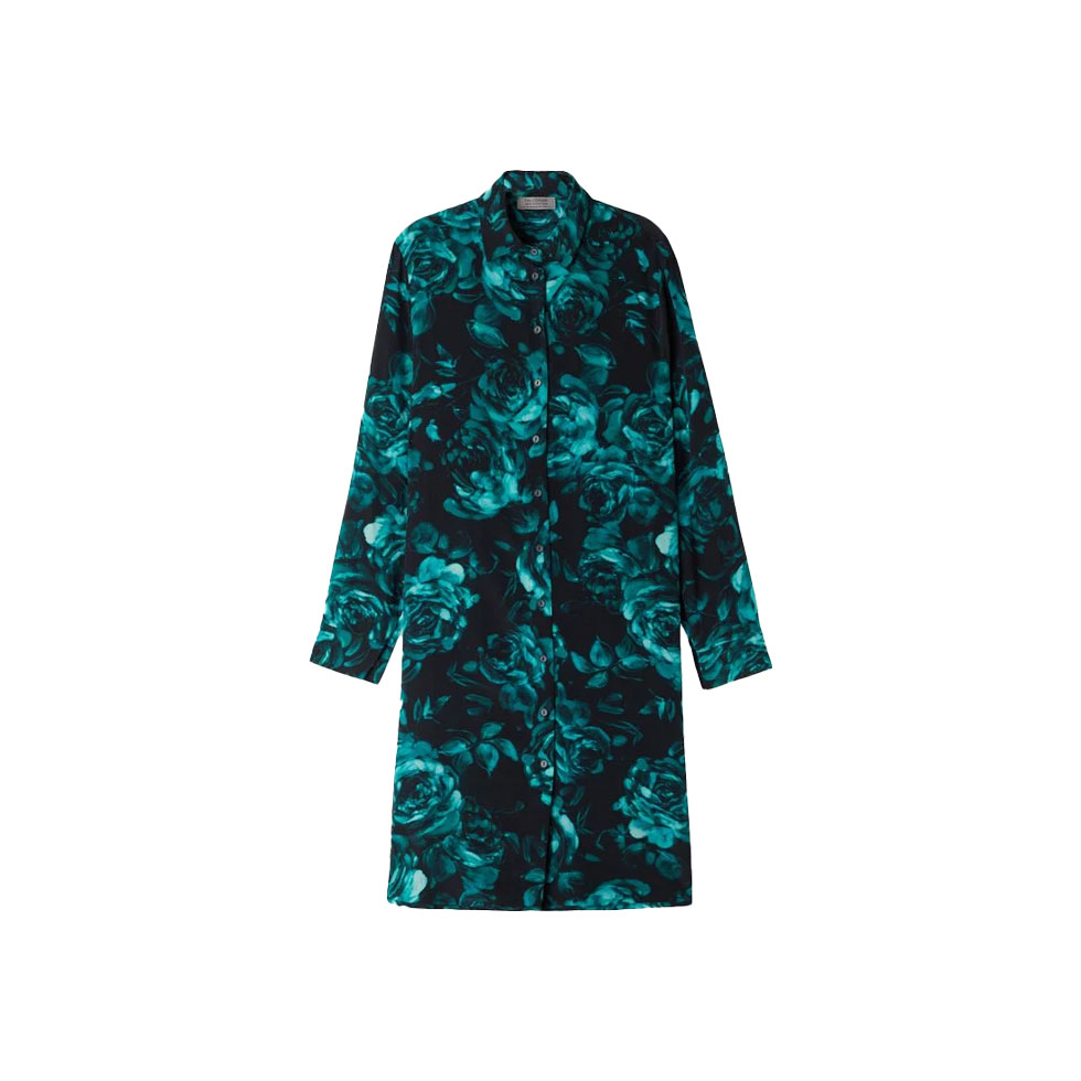 Μαύρο μεταξωτό σεμιζιέ φόρεμα με print 