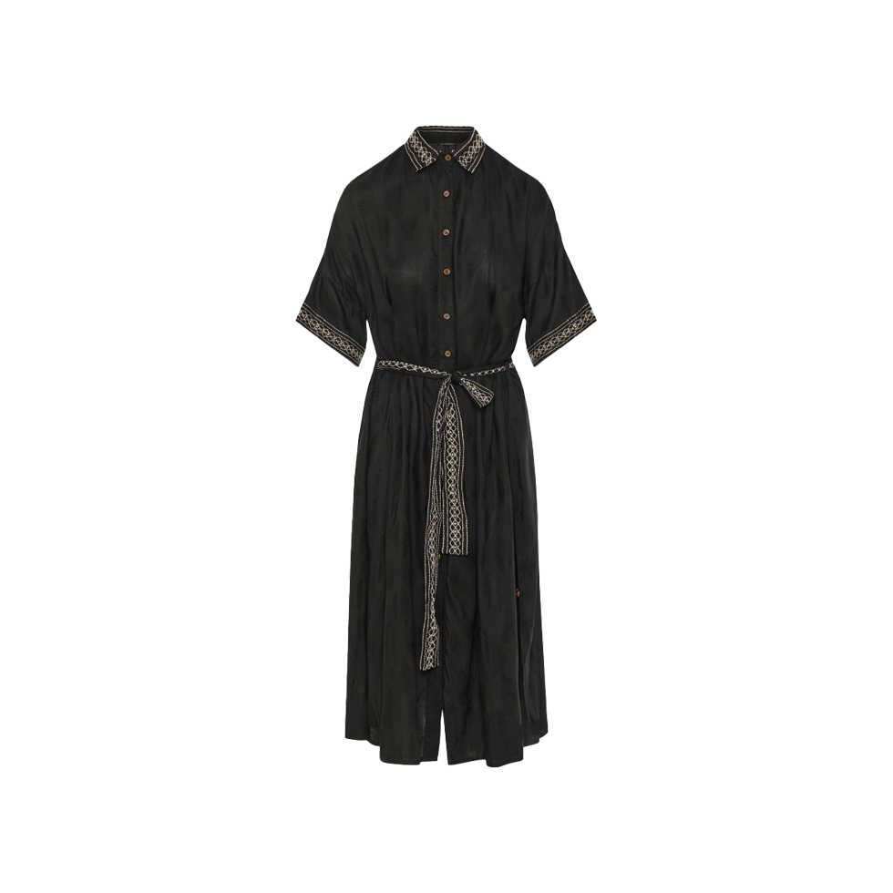 Black midi dress in jacquard weave