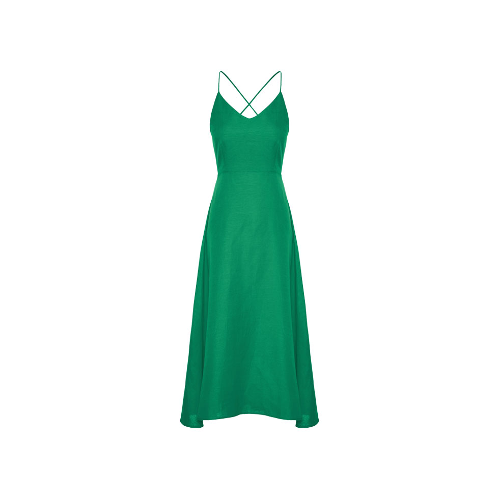 Πράσινο λινό φόρεμα με ανοιχτή πλάτη 