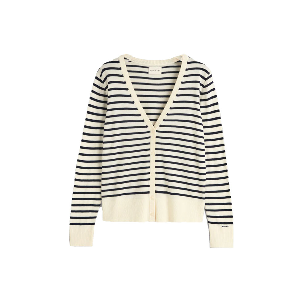 Ριγέ πλεκτή ζακέτα με V λαιμόκοψη 