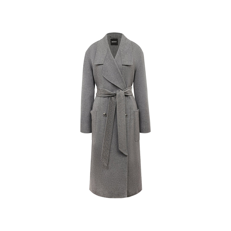 Γκρι μάλλινο παλτό με ζώνη, Boss