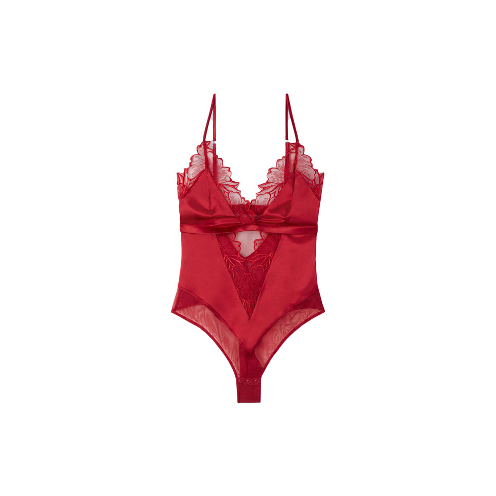 Satin Darlings red satin and lace bodysuit