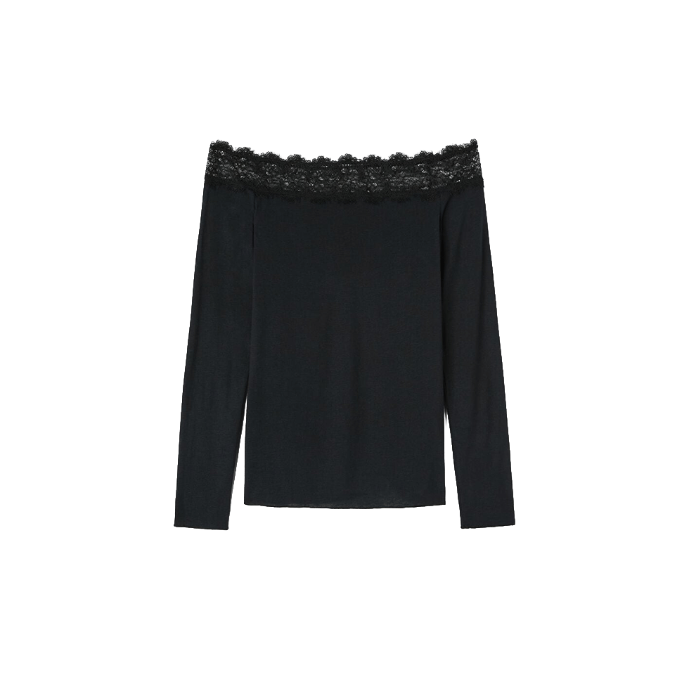 Black shirt in ultralight modal with cashmere and lace