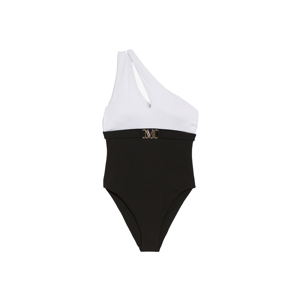 Ασπρόμαυρο ολόσωμο μαγιό με έναν ωμο 