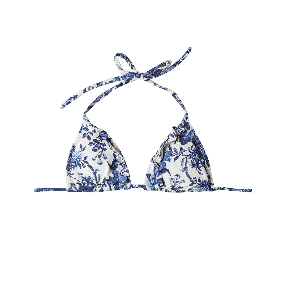 Μπλε - λευκό bikini top με floral μοτίβο 