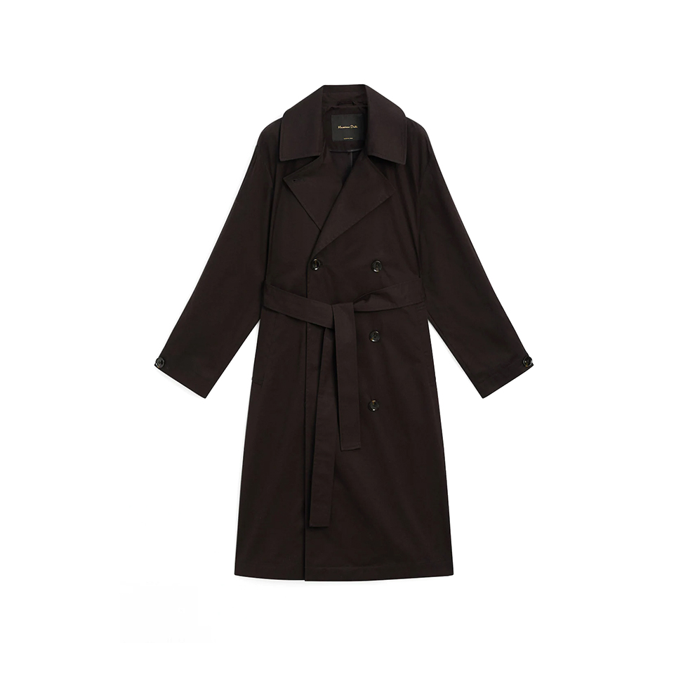 Σκούρα καφέ μακριά καμπαρντίνα με ζώνη