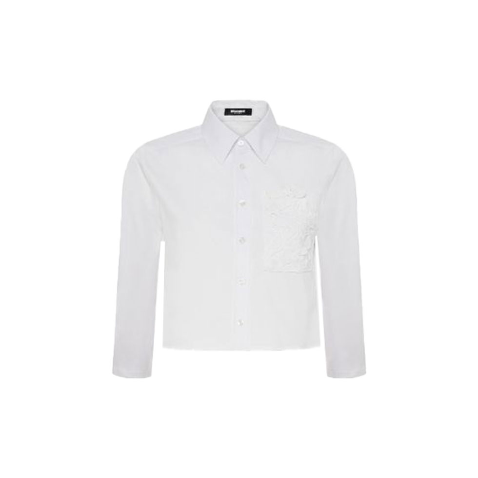 White cropped shirt with lace pocket