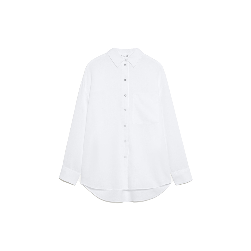 Λευκό λινό μακρυμάνικο πουκάμισο