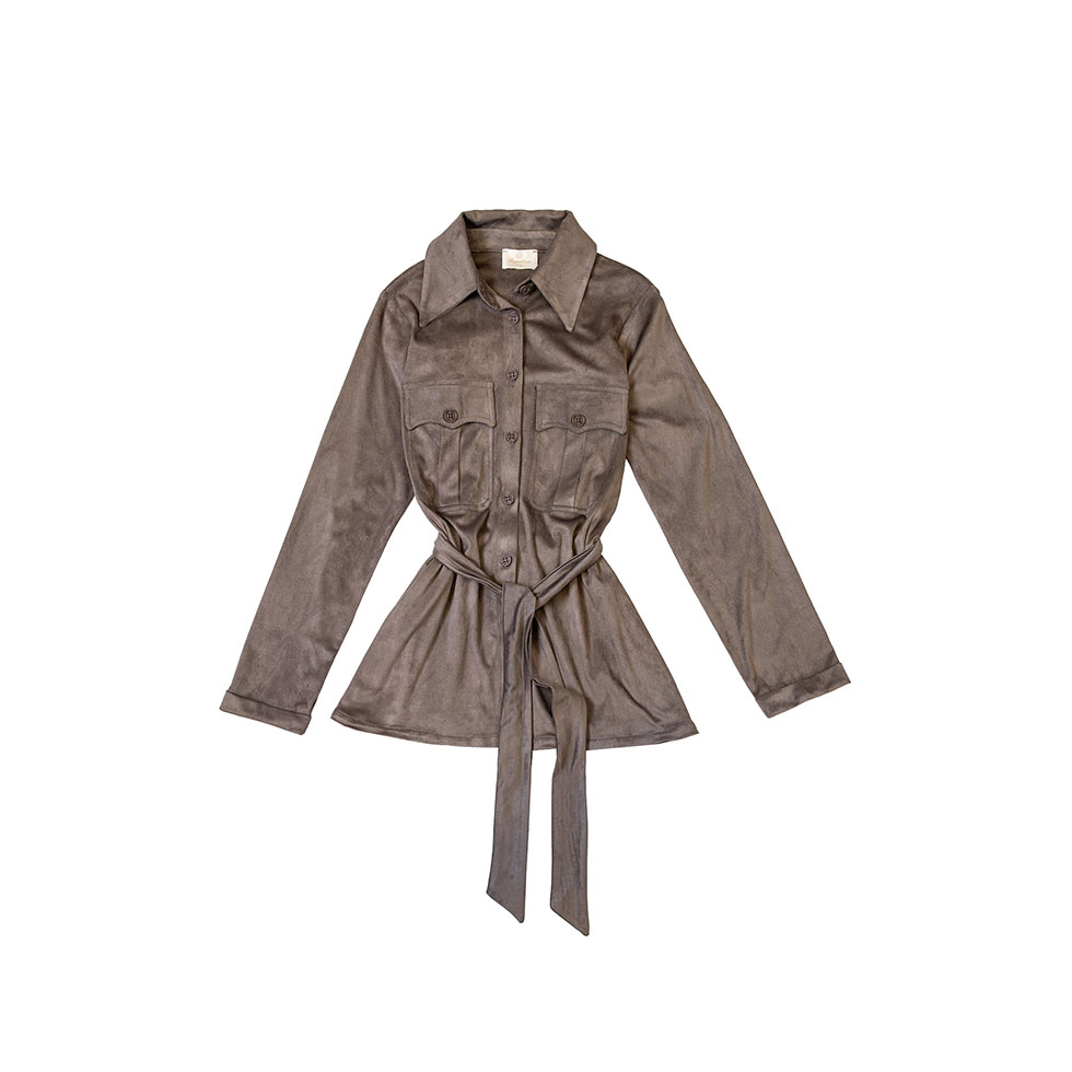 Καφέ πουκάμισο σε faux-suede