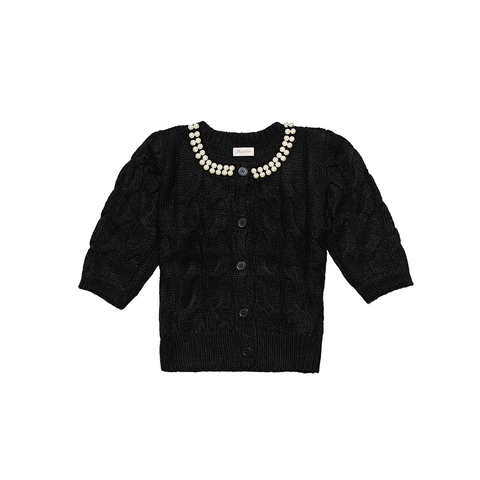 Μαύρη πλεκτή ζακέτα με πέρλες