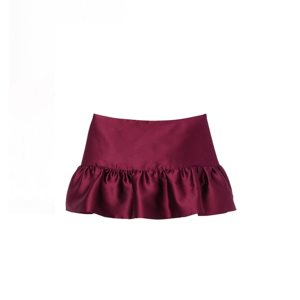 Burgundy mini satin skirt