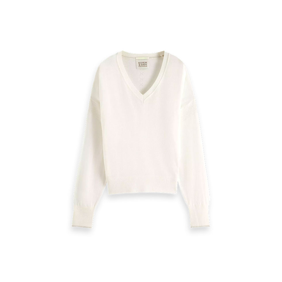 Λευκό πουλόβερ με V λαιμόκοψη