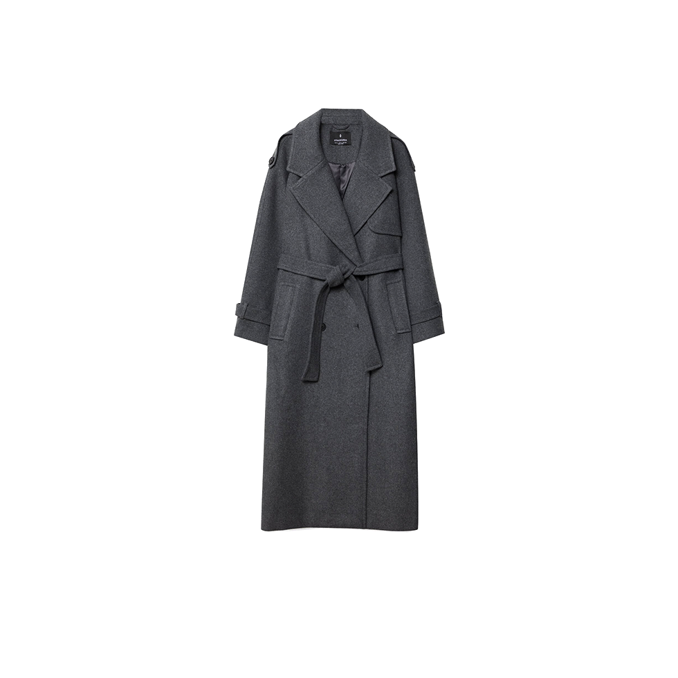 Γκρι υφασμάτινο παλτό με ζώνη
