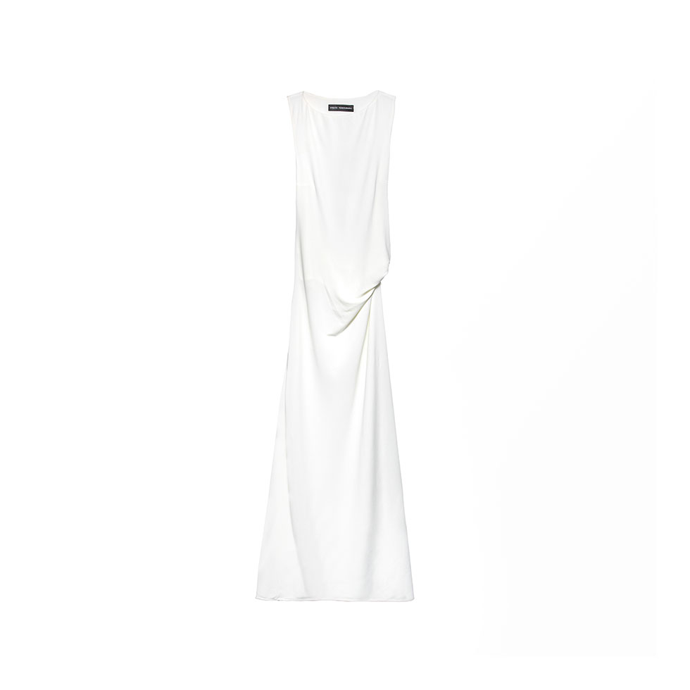 Λευκό maxi φόρεμα με ντραπέ λεπτομέρεια, Stelios Koudounaris 