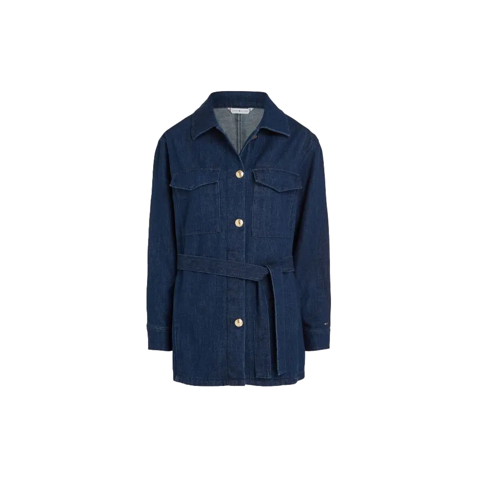 Blue denim jacket with belt