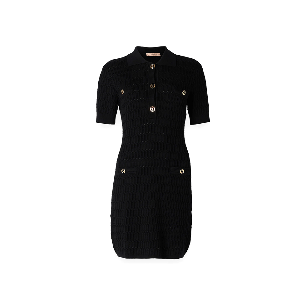 Μαύρο πλεκτό φόρεμα με διακοσμητικά κουμπιά 