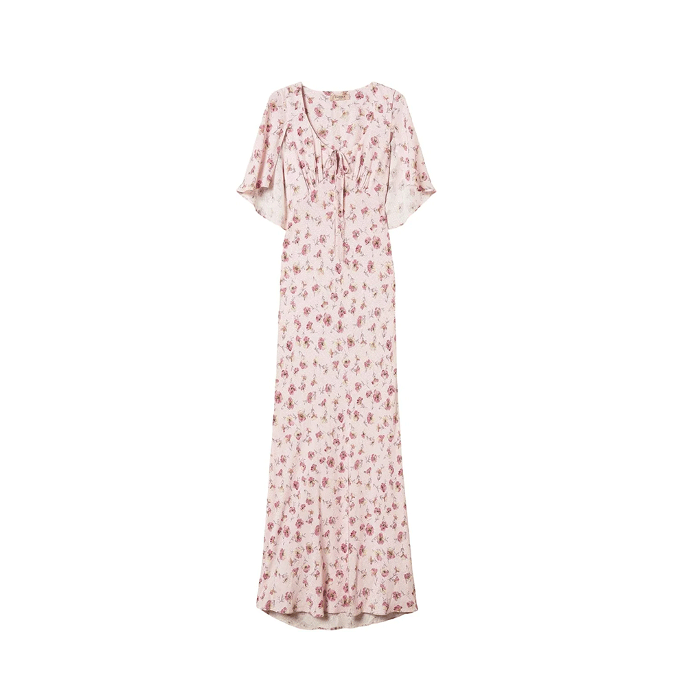Ροζ floral maxi φόρεμα