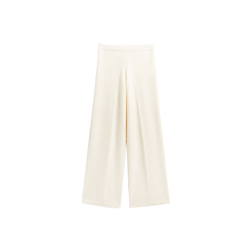 Εκρού πλεκτό παντελόνι από κασμίρι 