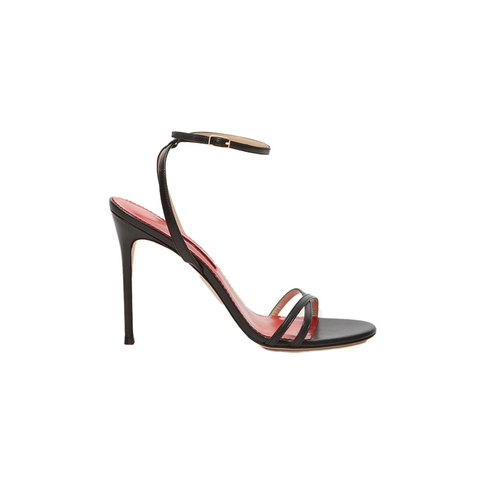 Black Leather High Heel Sandals 100