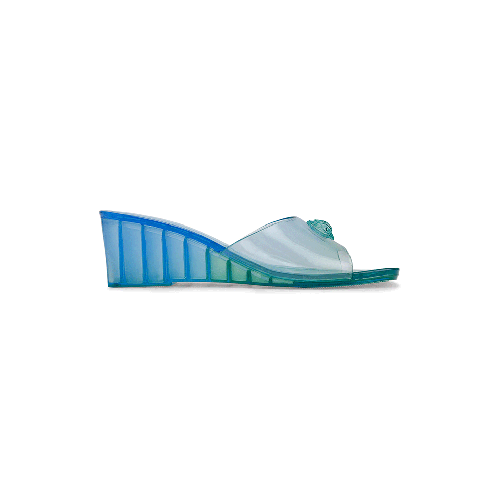 Blue clear wedge mules