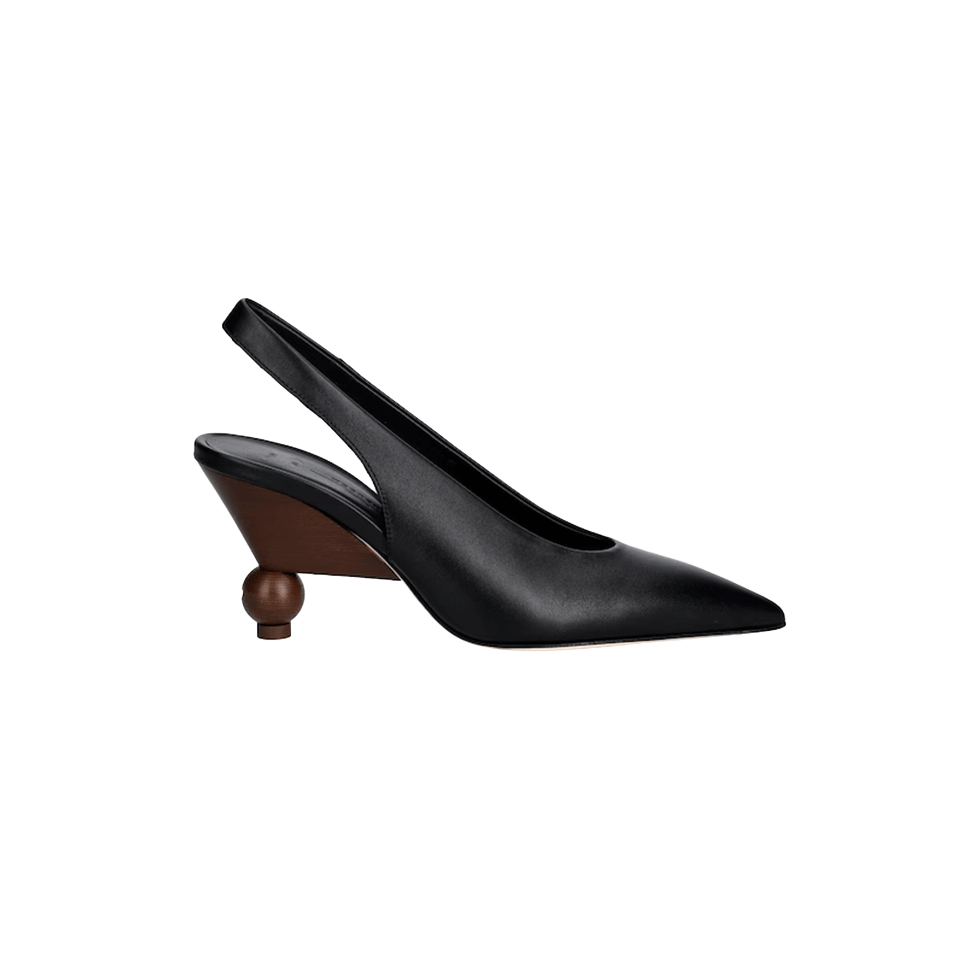 Μαύρα δερμάτινα slingback pumps με ξύλινο τακούνι 
